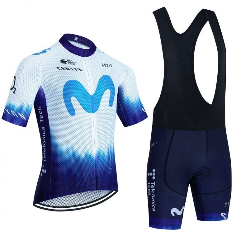 Ensemble cuissard vélo et maillot cyclisme équipe pro MOVISTAR Iceberg 2023 Aero Mesh