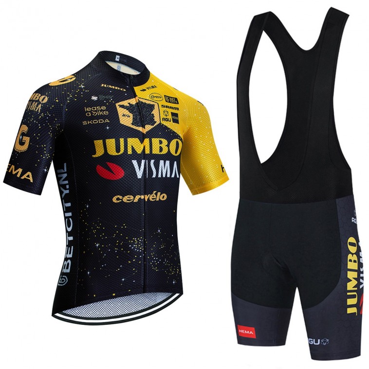 Ensemble cuissard vélo et maillot cyclisme équipe pro JUMBO Visma TDF Vélodrome 2023 Aero Mesh