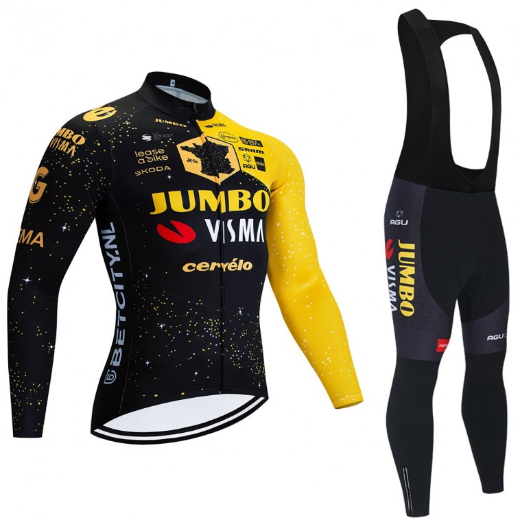 Ensemble cuissard vélo et maillot cyclisme hiver pro JUMBO Visma TDF Vélodrome 2023