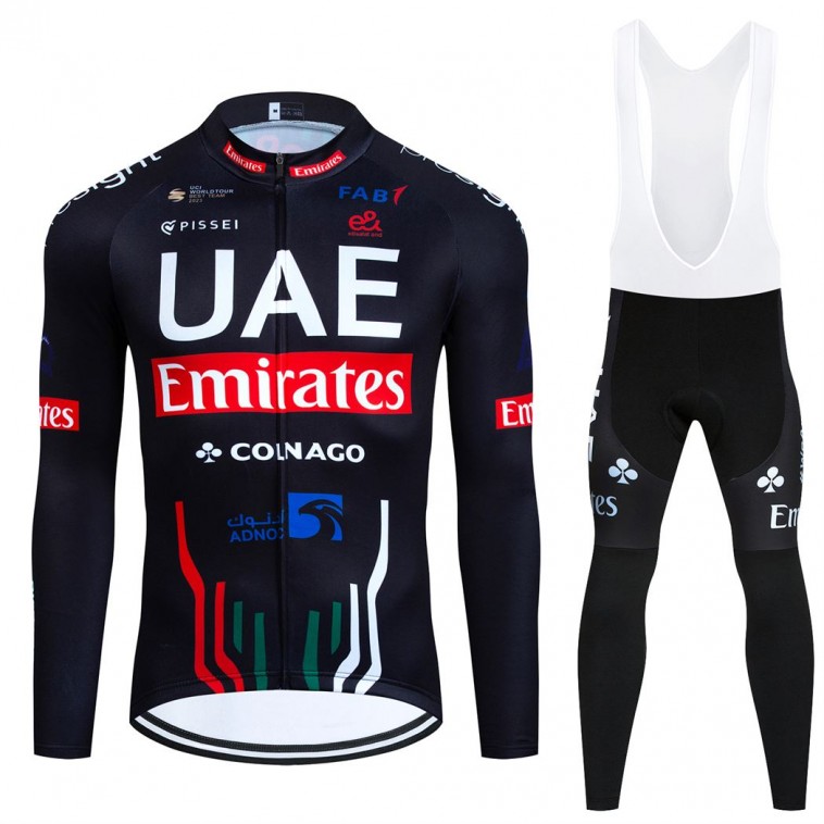 Ensemble cuissard vélo et maillot cyclisme hiver pro UAE EMIRATES 2024 Black