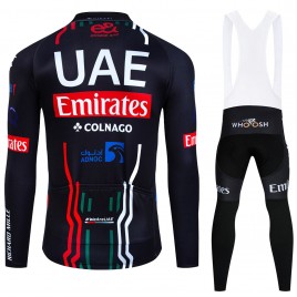Ensemble cuissard vélo et maillot cyclisme hiver pro UAE EMIRATES 2024 Black
