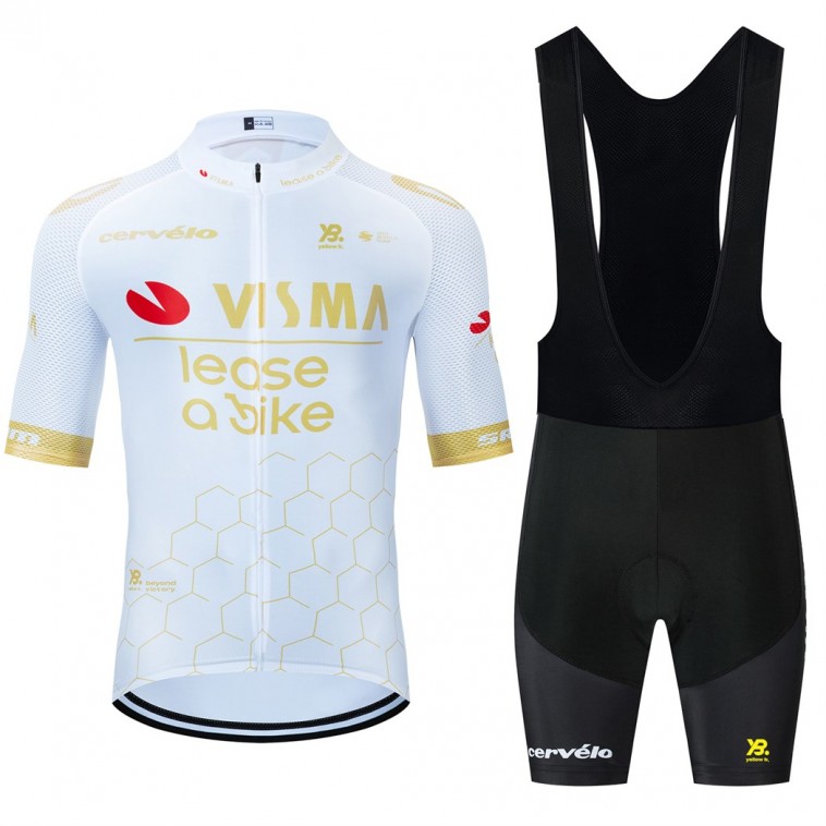 Ensemble cuissard vélo et maillot cyclisme équipe pro VISMA Lease a Bike 2025 Aero Mesh Blanc