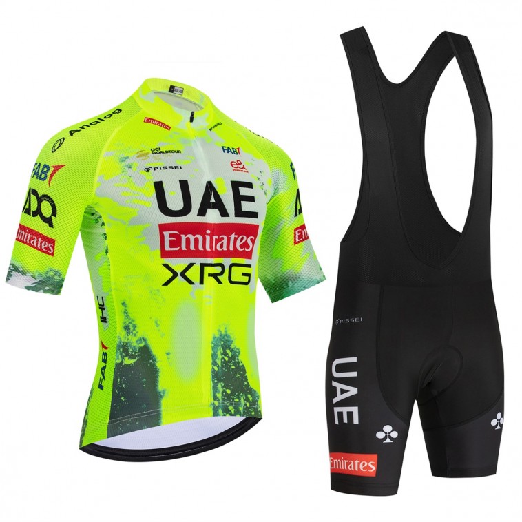 Ensemble cuissard vélo et maillot cyclisme équipe pro UAE Team Emirates - XRG TDF-Editon Race Fluo 2025 Aero Mesh