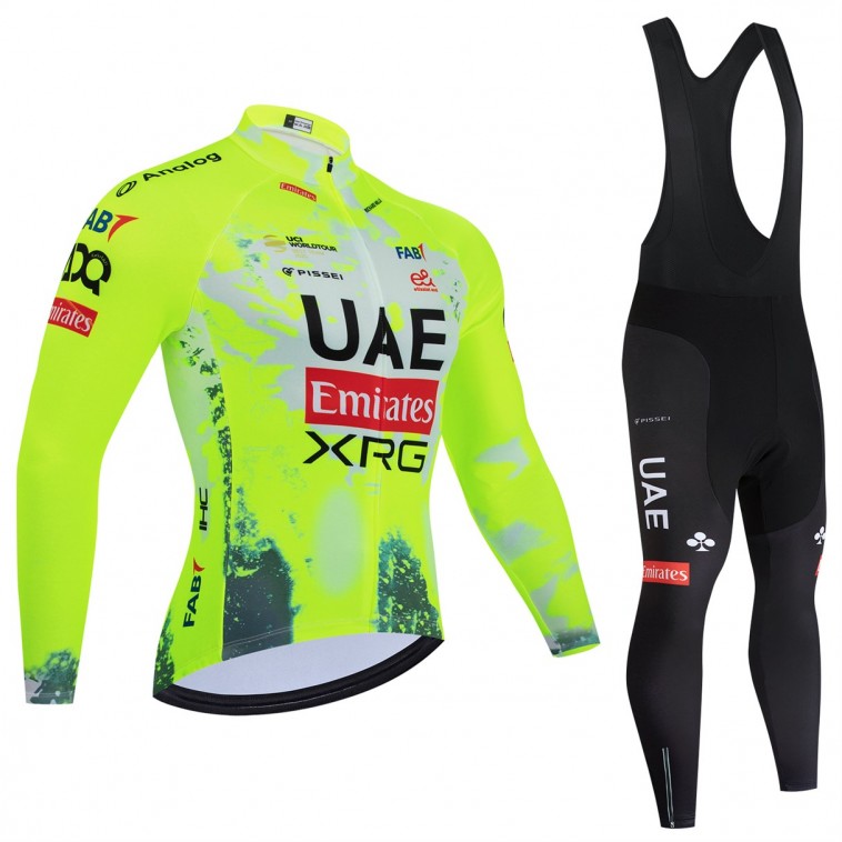 Ensemble cuissard vélo et maillot cyclisme hiver pro UAE Team Emirates - XRG TDF-Editon Race Fluo 2025