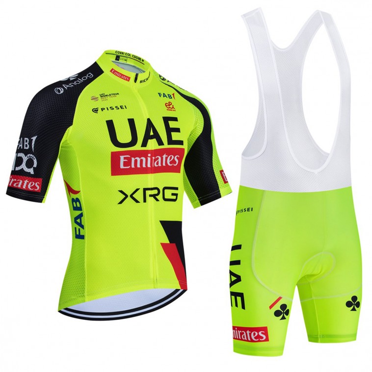 Ensemble cuissard vélo et maillot cyclisme équipe pro UAE Team Emirates – XRG 2026 Aero Mesh Fluo