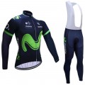 Ensemble cuissard vélo et maillot cyclisme hiver équipe pro Movistar