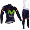 Ensemble cuissard vélo et maillot cyclisme hiver équipe pro Movistar