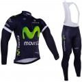 Ensemble cuissard vélo et maillot cyclisme hiver équipe pro Movistar