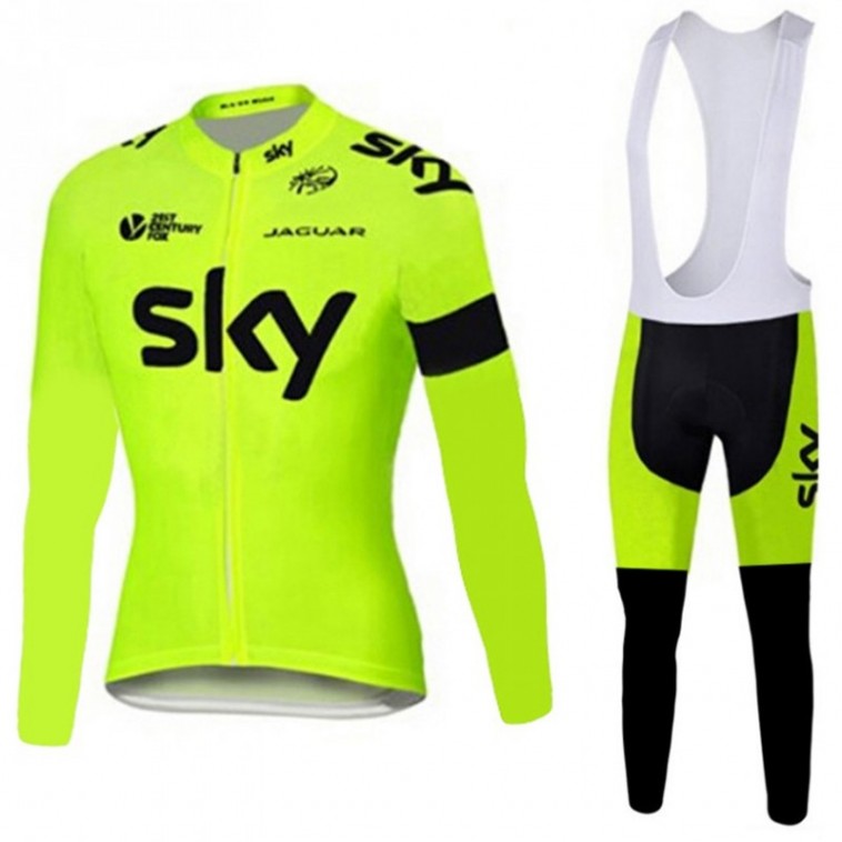 Ensemble cuissard vélo et maillot cyclisme hiver équipe pro SKY fluo