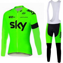 Ensemble cuissard vélo et maillot cyclisme hiver équipe pro SKY fluo