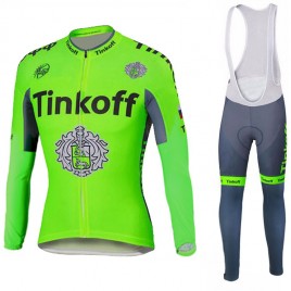 Ensemble cuissard vélo et maillot cyclisme hiver équipe pro Tinkoff fluo