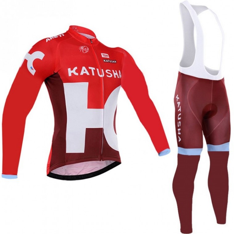 Ensemble cuissard vélo et maillot cyclisme hiver équipe pro Katusha