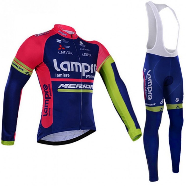 Ensemble cuissard vélo et maillot cyclisme hiver équipe pro Lampre Merida