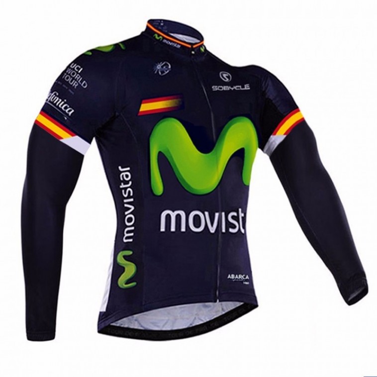 Maillot vélo équipe pro Movistar manches longues hiver polaire thermique