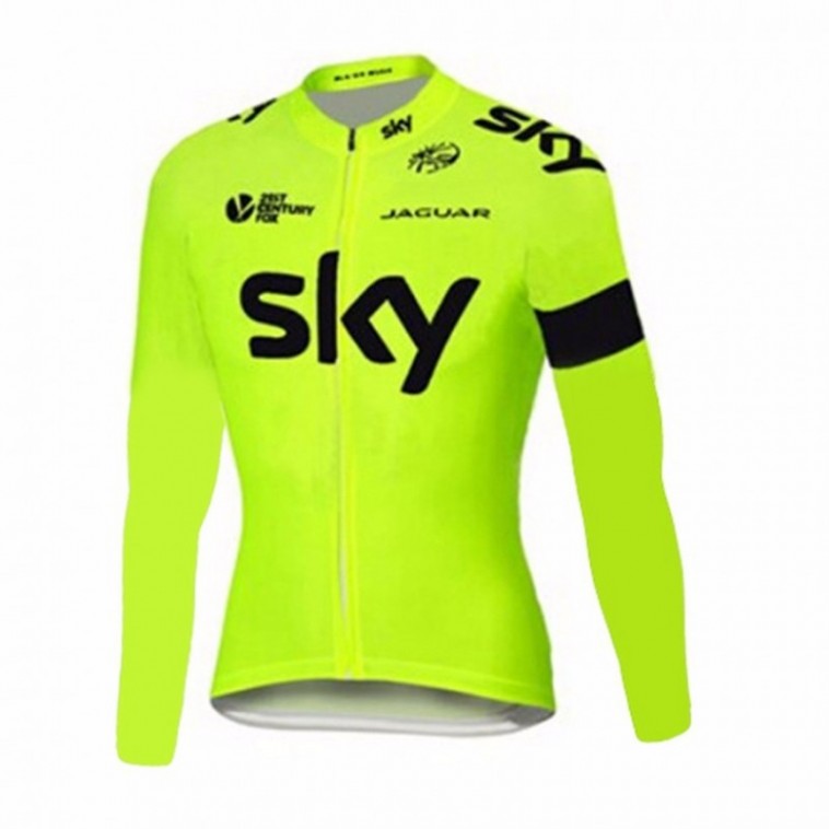 Maillot vélo équipe pro Sky fluo manches longues hiver polaire thermique