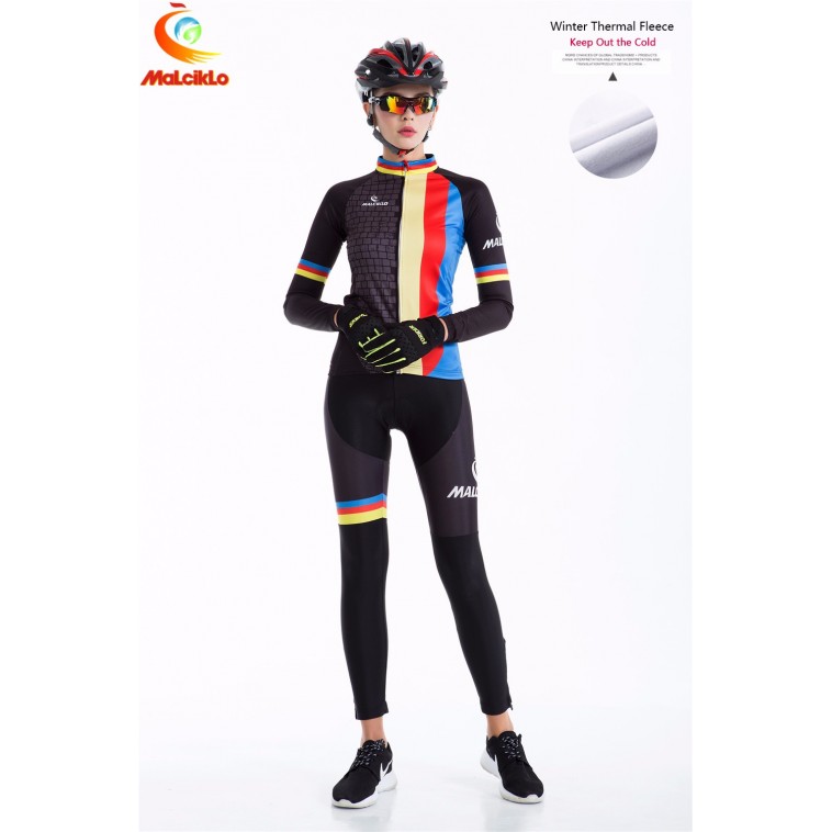 Ensemble cuissard vélo et maillot cyclisme hiver femmes polaire Malciklo