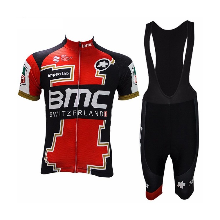 Ensemble cuissard vélo et maillot cyclisme équipe pro BMC Suisse gold