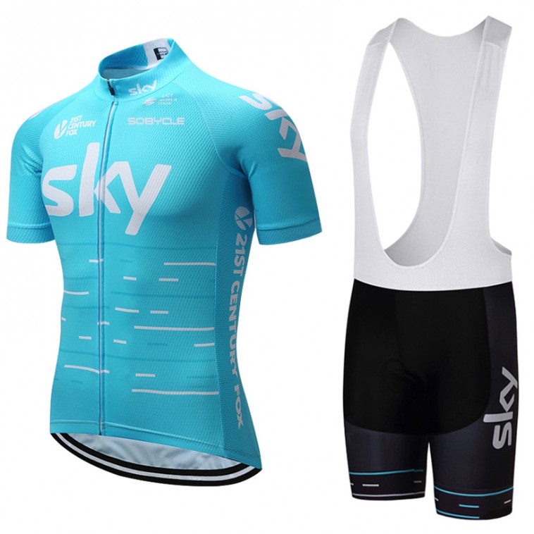 Ensemble cuissard vélo et maillot cyclisme équipe pro SKY Bleu