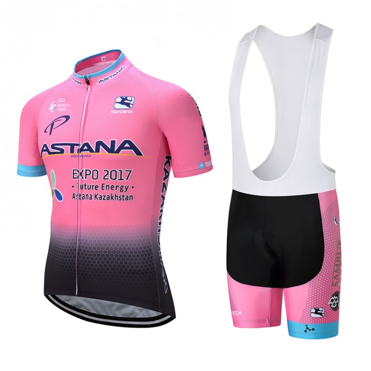 Ensemble cuissard vélo et maillot cyclisme équipe pro Astana "pink edition"