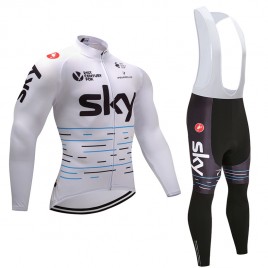 Ensemble cuissard vélo et maillot cyclisme hiver équipe pro SKY 2017 blanc