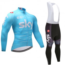 Ensemble cuissard vélo et maillot cyclisme hiver équipe pro SKY 2017 bleu