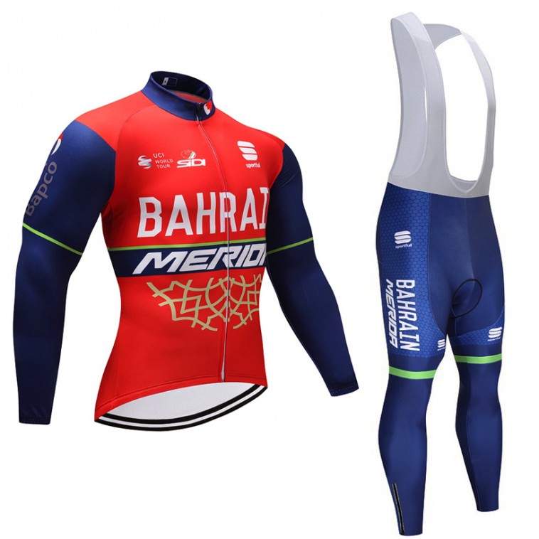 Ensemble cuissard vélo et maillot cyclisme hiver équipe pro Bahrain Merida