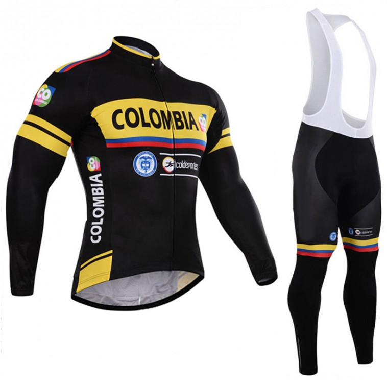 Ensemble cuissard vélo et maillot cyclisme hiver équipe pro Colombia