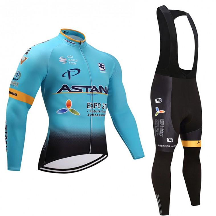 Ensemble cuissard vélo et maillot cyclisme hiver équipe pro Astana 2017