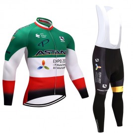 Ensemble cuissard vélo et maillot cyclisme hiver équipe pro Astana 2017 italie