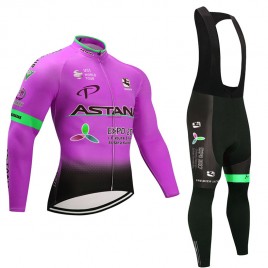 Ensemble cuissard vélo et maillot cyclisme hiver équipe pro Astana 2017 violet