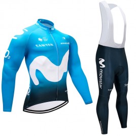 Ensemble cuissard vélo et maillot cyclisme hiver pro Movistar 2018