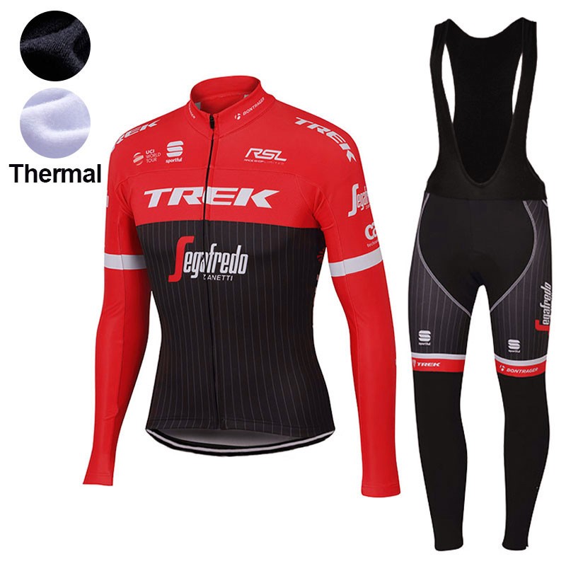 Ensemble cuissard vélo et maillot cyclisme hiver équipe pro Trek Segafredo  rouge 