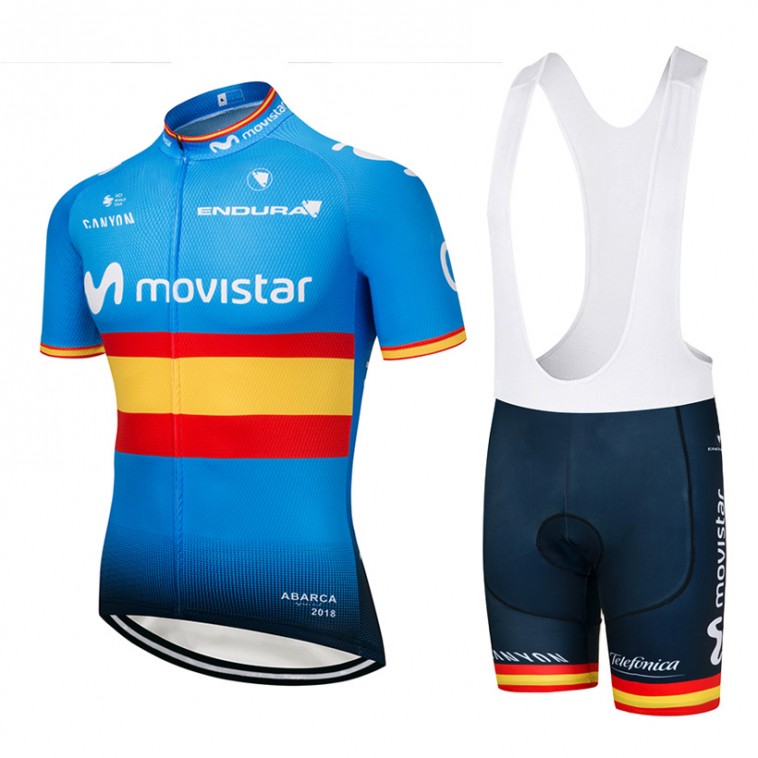 Ensemble cuissard vélo et maillot cyclisme équipe pro Movistar Espagne 2018