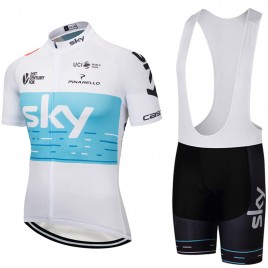 Ensemble cuissard vélo et maillot cyclisme équipe pro SKY 2018 blanc