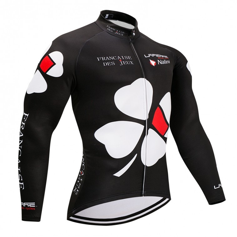 Maillot vélo équipe pro FDJ La Française des Jeux noir manches longues hiver polaire thermique