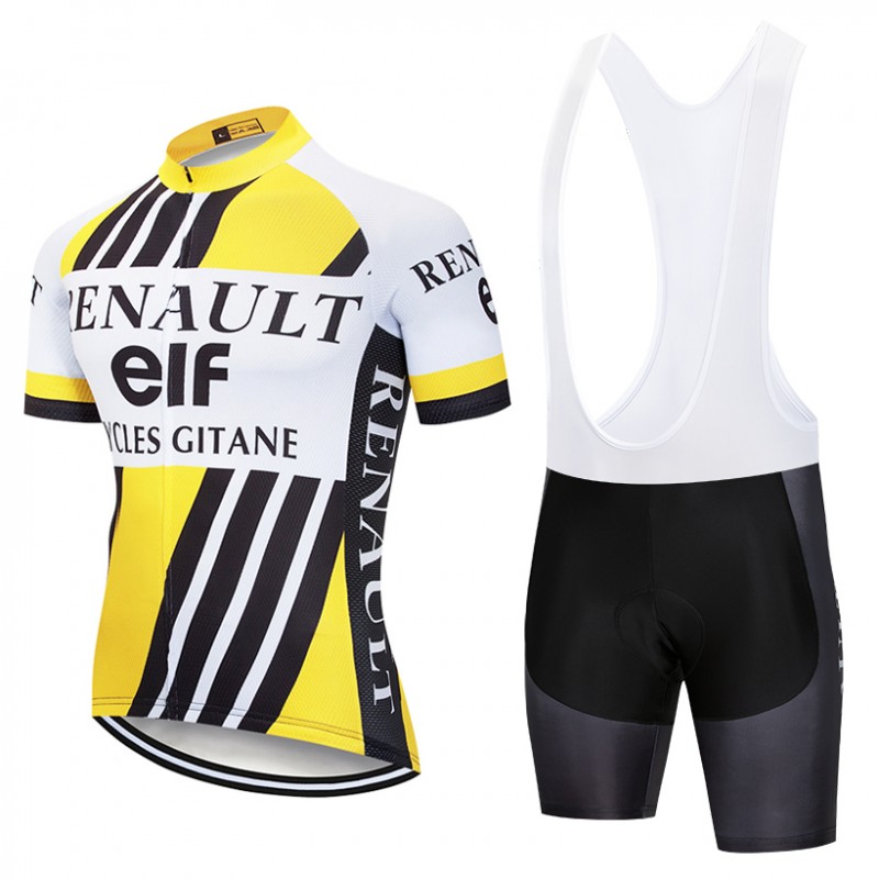 Rétro Renault Elf Maillot de cyclisme cuissard de cyclisme à manches courtes en jersey 