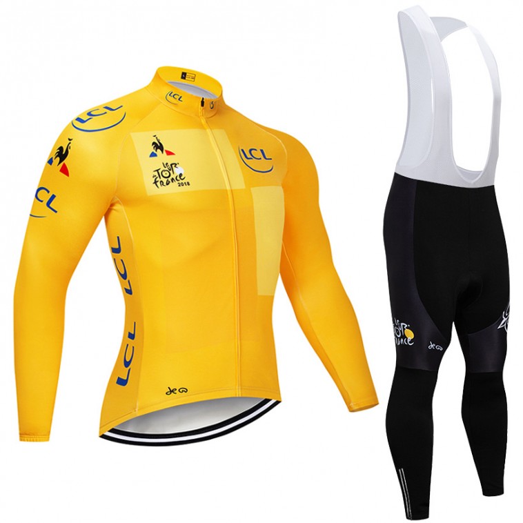 Ensemble cuissard vélo et maillot jaune cyclisme hiver pro Tour de France 2018 LCL