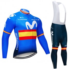 Ensemble cuissard vélo et maillot cyclisme hiver pro Movistar Espagne 2018