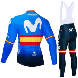 Ensemble cuissard vélo et maillot cyclisme hiver pro Movistar Espagne 2018