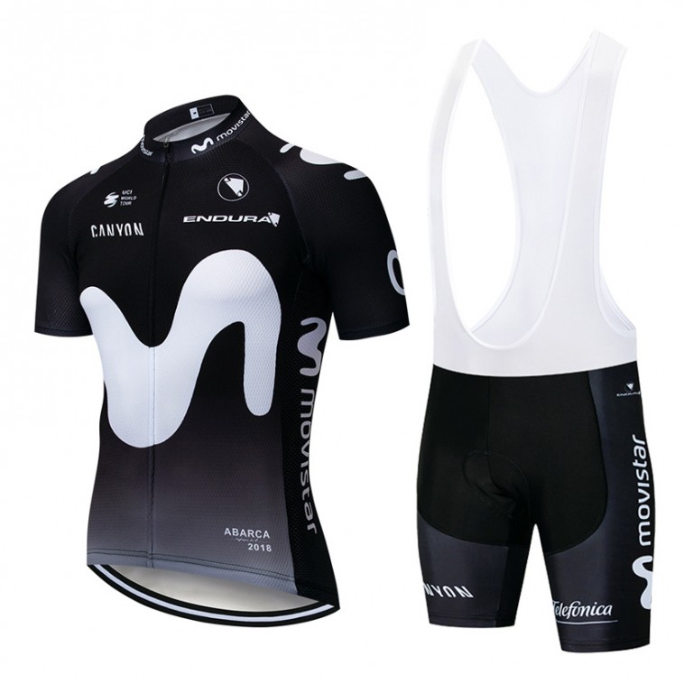 Ensemble cuissard vélo et maillot cyclisme pro MOVISTAR 2019 Noir