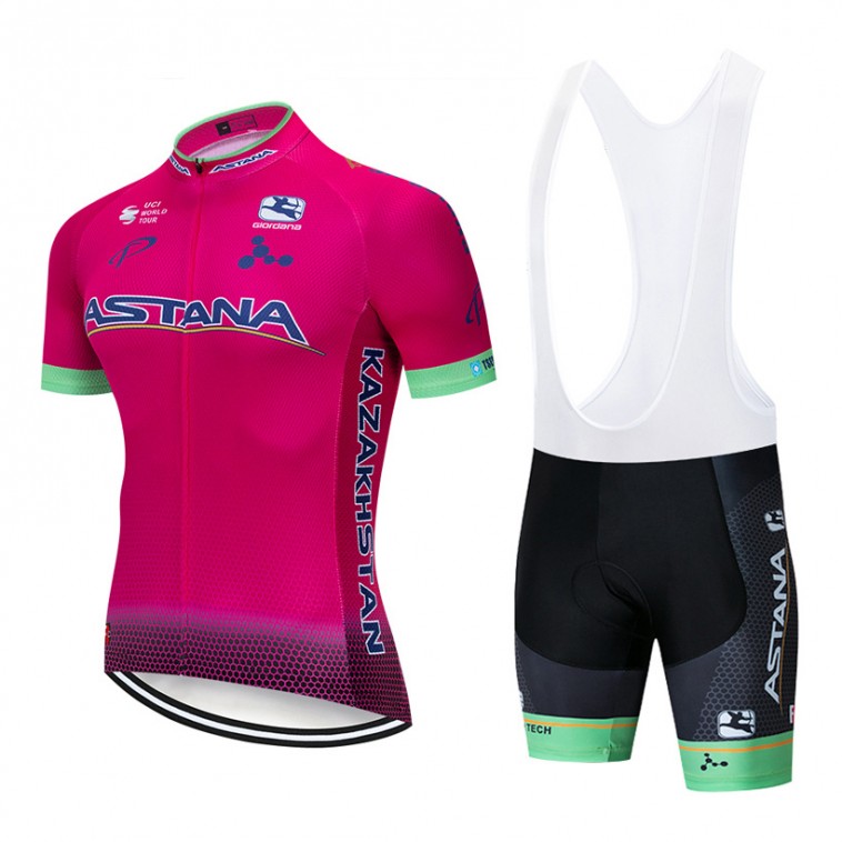 Ensemble cuissard vélo et maillot cyclisme pro ASTANA 2019 rose