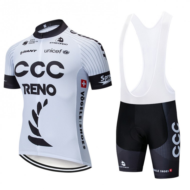 Ensemble cuissard vélo et maillot cyclisme pro CCC Reno 2019 blanc