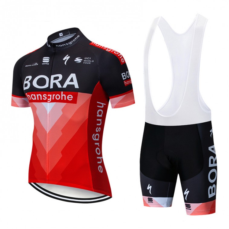 Ensemble cuissard vélo et maillot cyclisme pro BORA 2019 rouge