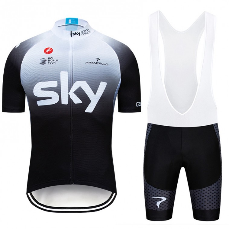 Ensemble cuissard vélo et maillot cyclisme pro SKY 2019 noir blanc