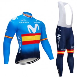 Ensemble cuissard vélo et maillot cyclisme hiver pro Movistar Espagne 2019