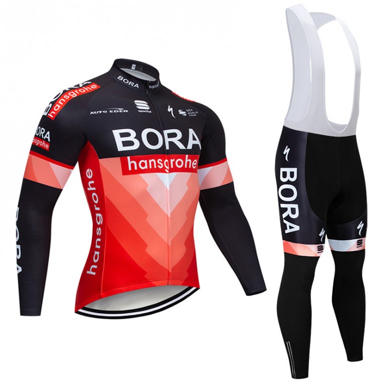 Ensemble cuissard vélo et maillot cyclisme hiver pro BORA 2019 Rouge