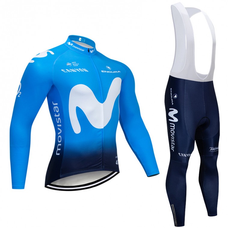 Ensemble cuissard vélo et maillot cyclisme hiver pro MOVISTAR 2019