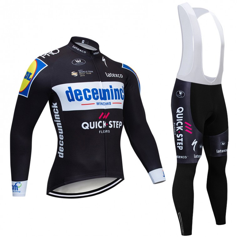 Ensemble cuissard vélo et maillot cyclisme hiver pro DECEUNINCK QUICK STEP 2019 Noir