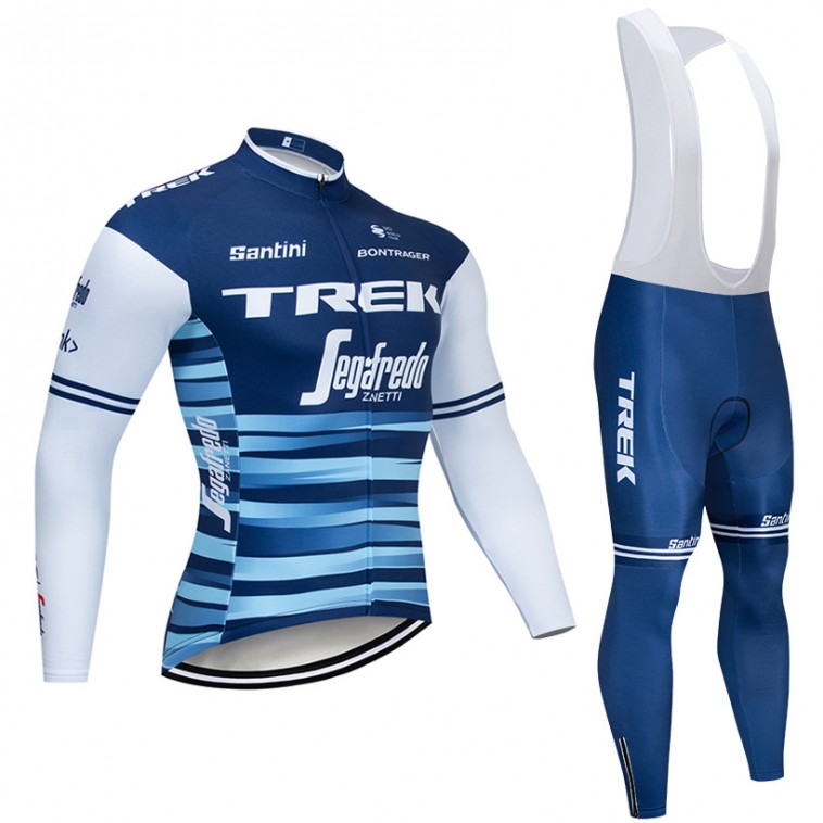 Ensemble cuissard vélo et maillot cyclisme hiver pro TREK Segafredo 2019 bleu