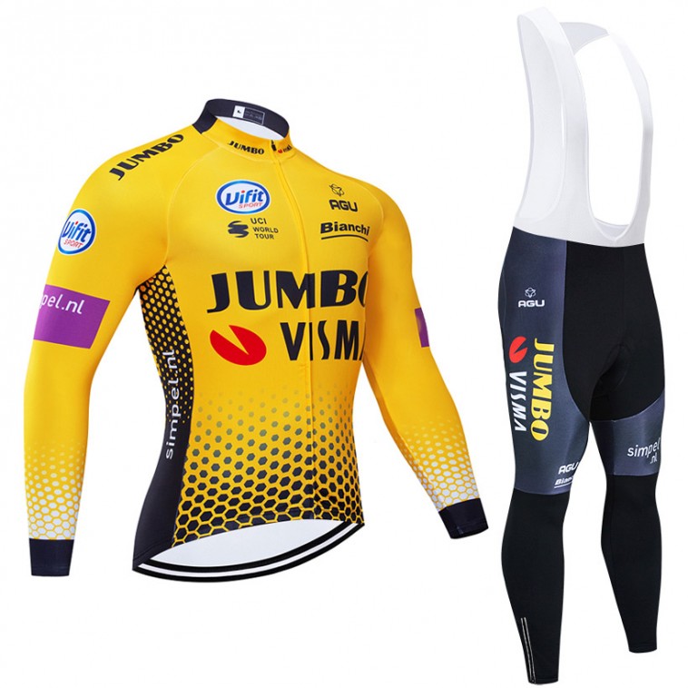 Ensemble cuissard vélo et maillot cyclisme hiver pro JUMBO VISMA 2019